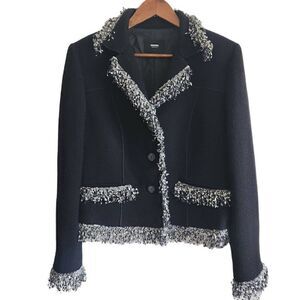 Simorra Barcelona Jacket Blazer Womens 10 Wool Fringe Button Front Career Work L